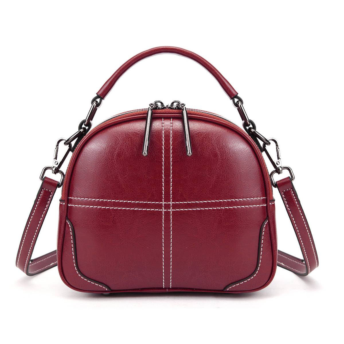 新款油腊牛皮斜挎包宽肩带单肩包时尚手提包百搭真皮女包包