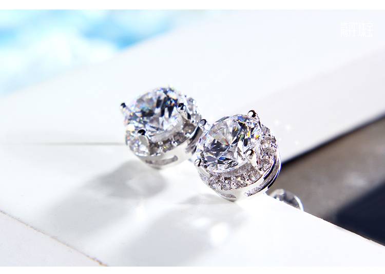 简丹925银锆石耳钉女气质银饰耳饰饰品简 简耳钉